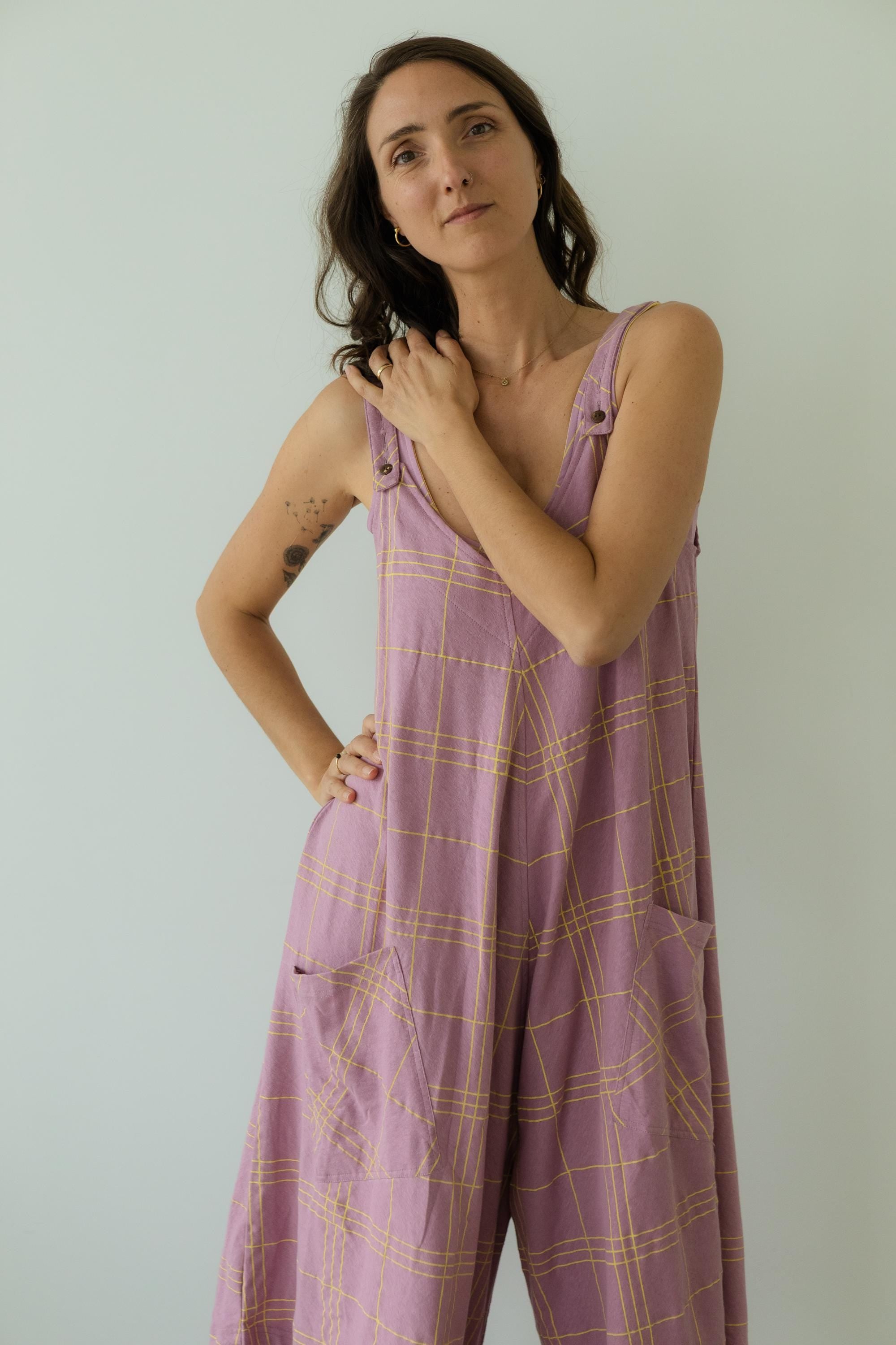 Parisian Plaid Rosa Romper - Pastel plaid printed jumpsuit - flowy