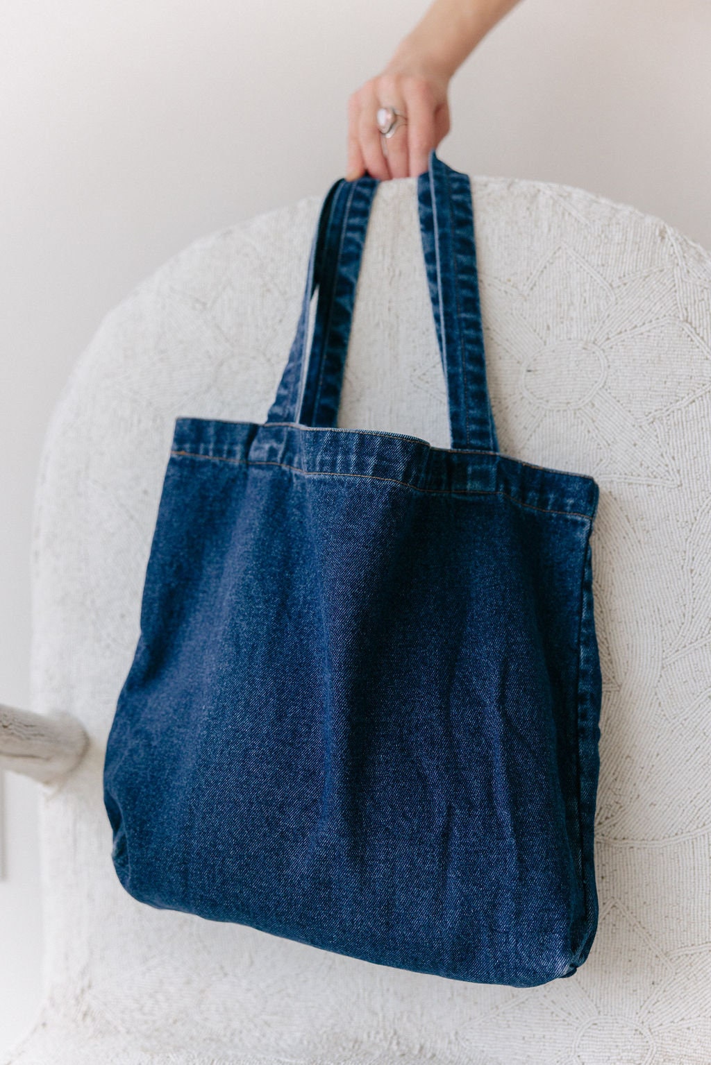 Stonewashed Denim Tote Bag - Organic Cotton Indigo Dyed Handle Bag