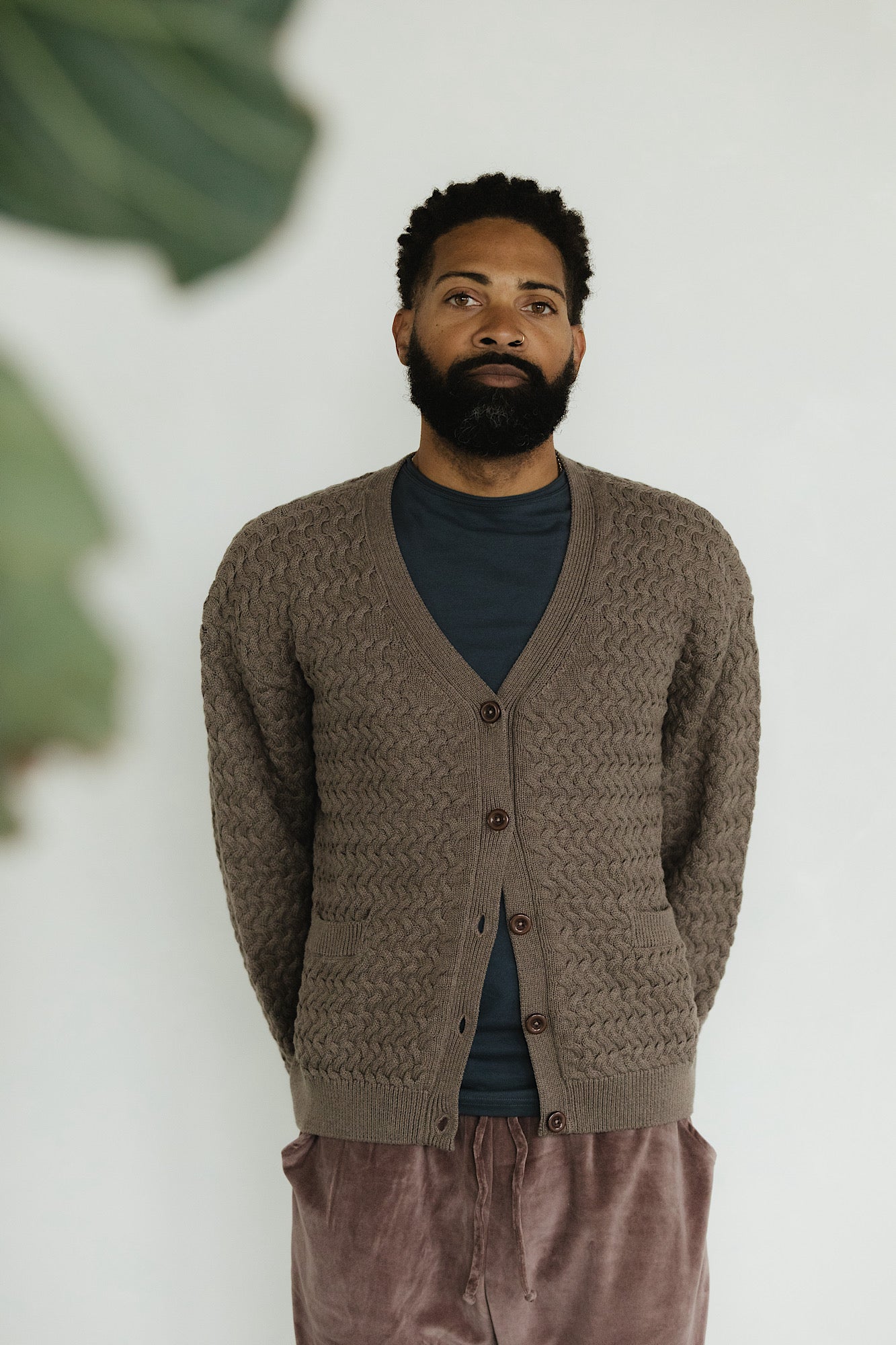 Basketweave Button Down Sweater - one hundred percent organic cotton thick cardigan - pockets (Copy)