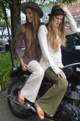 Organic cotton wide leg pants - high waist pants - Gaucho full length pants