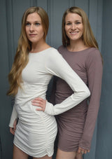 Reversible dress with thumb holes - Fiesta dress - ruched dress - full sleeve reversible dress