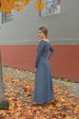 Isabella Dress - Full sleeve organic cotton maxi dress - scoop neck maxi dress
