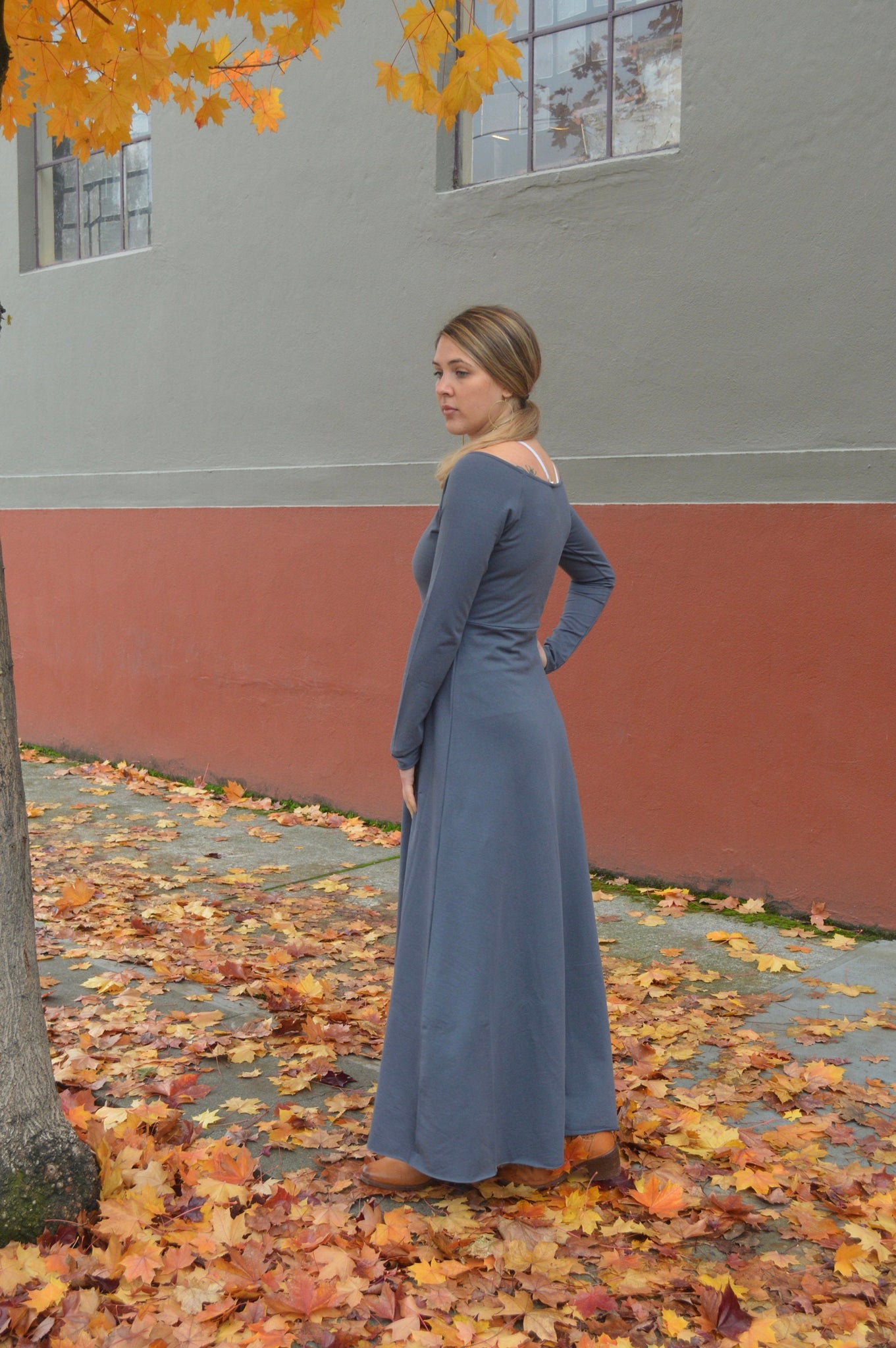 Isabella Dress - Full sleeve organic cotton maxi dress - scoop neck maxi dress