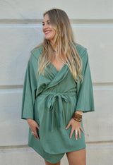 Organic cotton robe - lightweight cotton robe - wrap dress - hooded robe