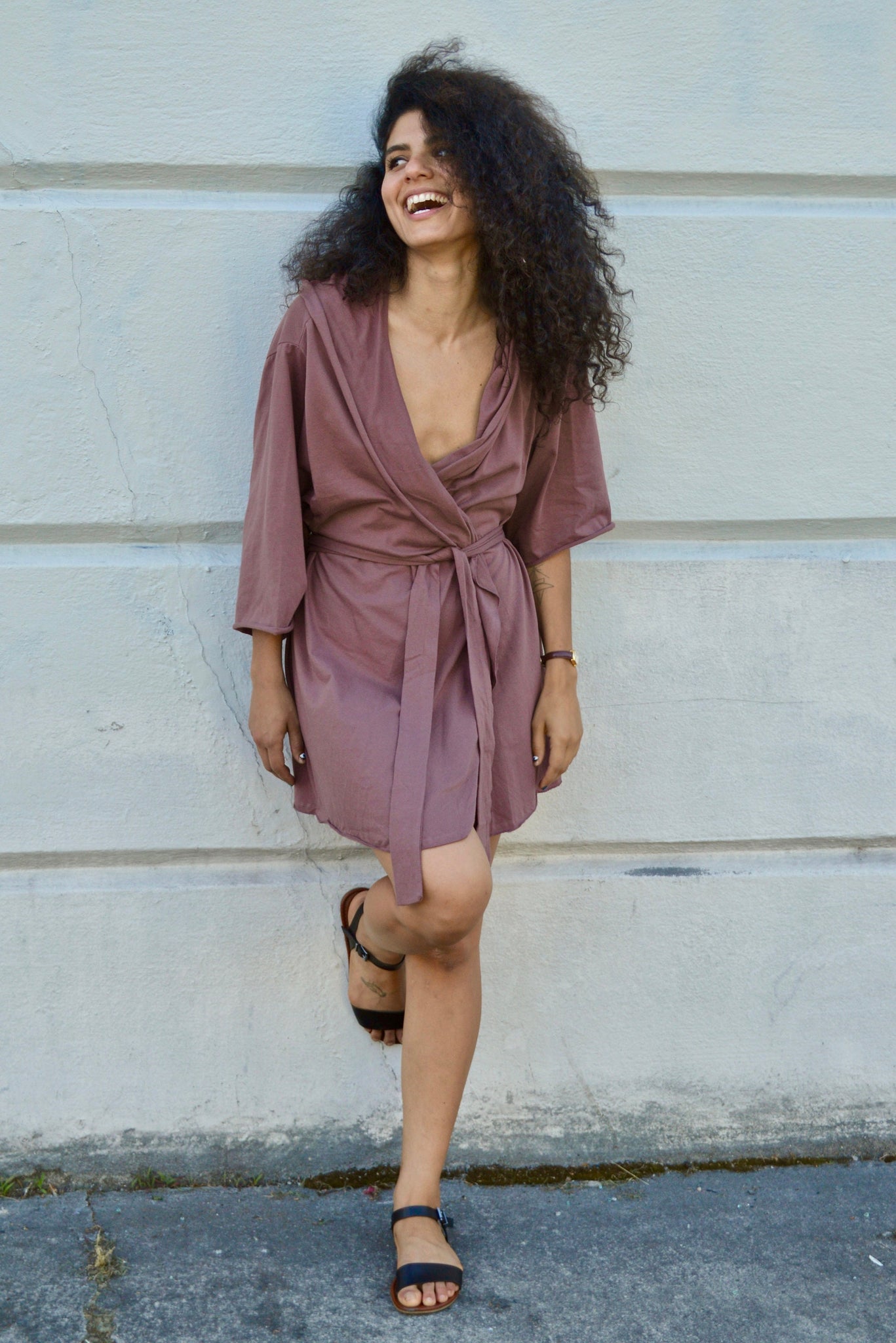 Organic cotton robe - lightweight cotton robe - wrap dress - hooded robe