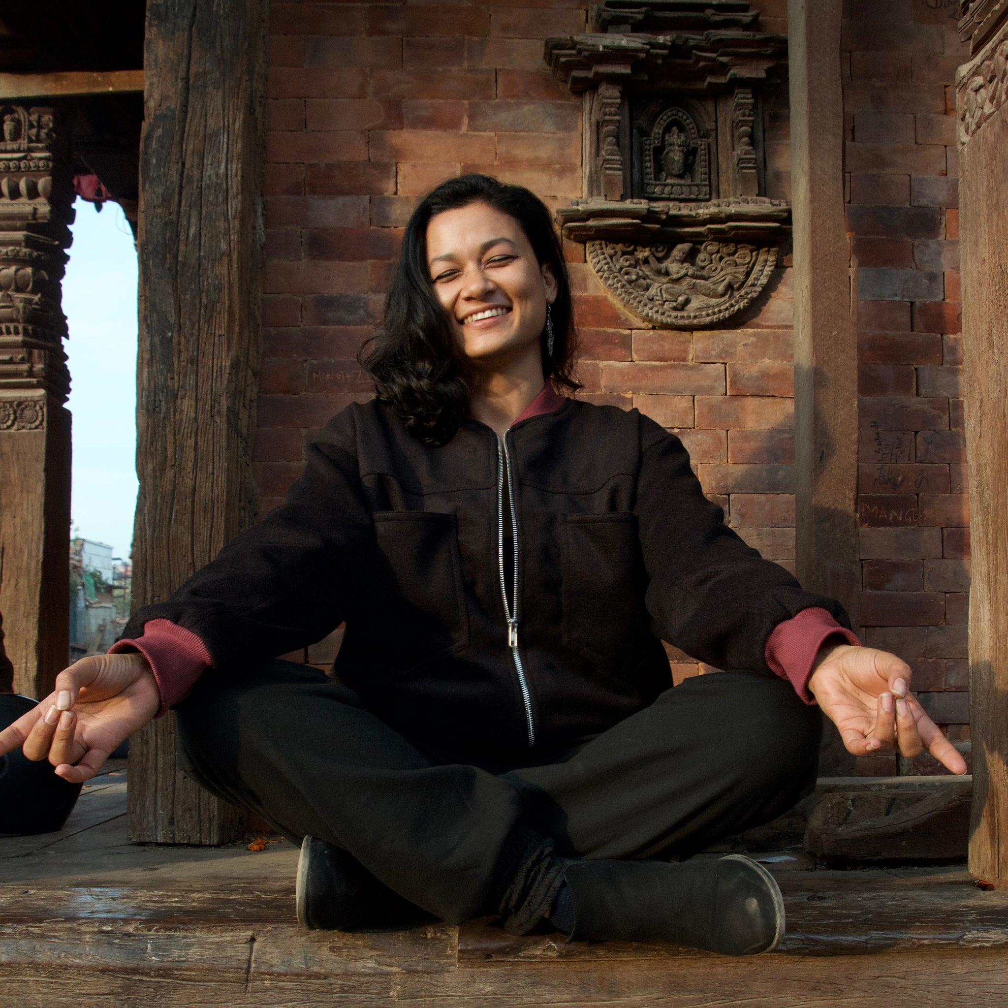 Pranjali Jacket - Fully lined wool jacket with zipper and pockets - wool bomber jacket with patch pockets