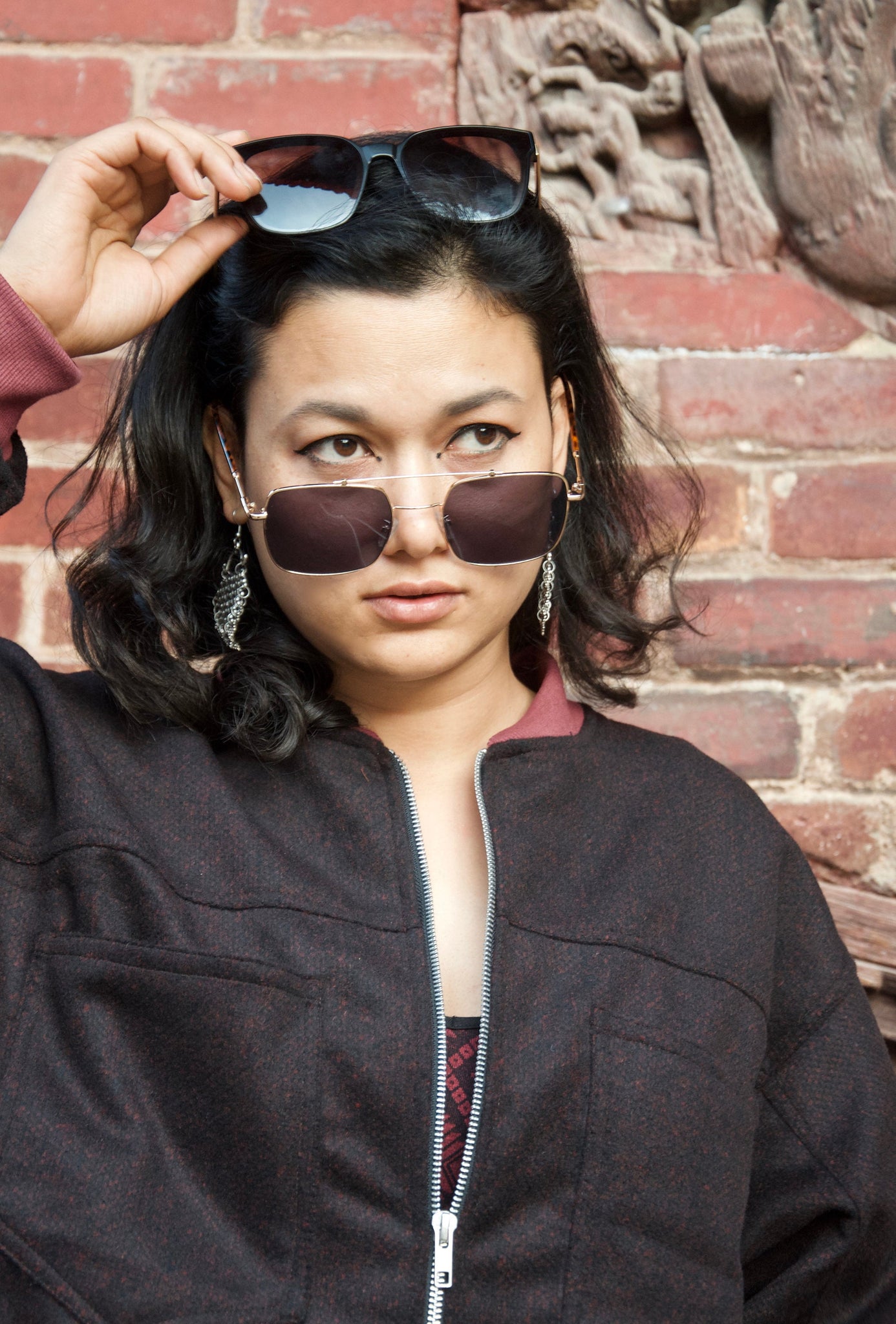 Pranjali Jacket - Fully lined wool jacket with zipper and pockets - wool bomber jacket with patch pockets