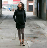 Maya Dress - turtleneck organic cotton fleece tunic dress with pockets - high neck cozy winter dress