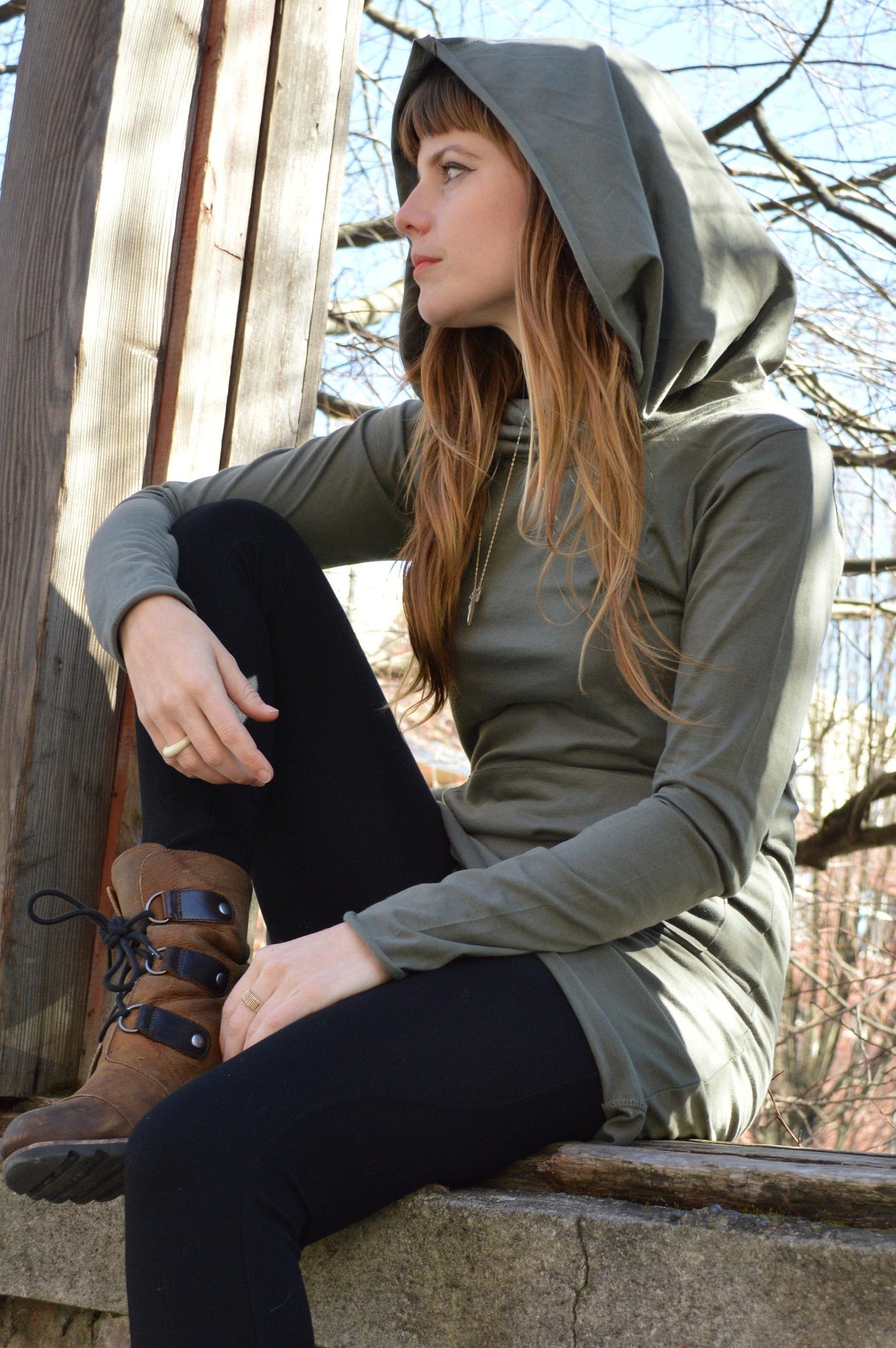 Nomad dress -*new colors* hooded cowl dress with pocket- made from 100% organic cotton jersey
