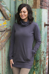 Maya Dress - turtleneck organic cotton fleece tunic dress with pockets - high neck cozy winter dress