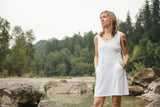 Mariposa Dress - White Linen Jersey V neck Sleeveless Tunic Dress