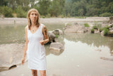Mariposa Dress - White Linen Jersey V neck Sleeveless Tunic Dress