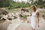 Mariposa Dress - White Linen Jersey V neck Sleeveless Tunic Dress