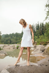 Mariposa Dress - White Linen Jersey V neck Sleeveless Tunic Dress
