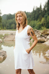 Mariposa Dress - White Linen Jersey V neck Sleeveless Tunic Dress