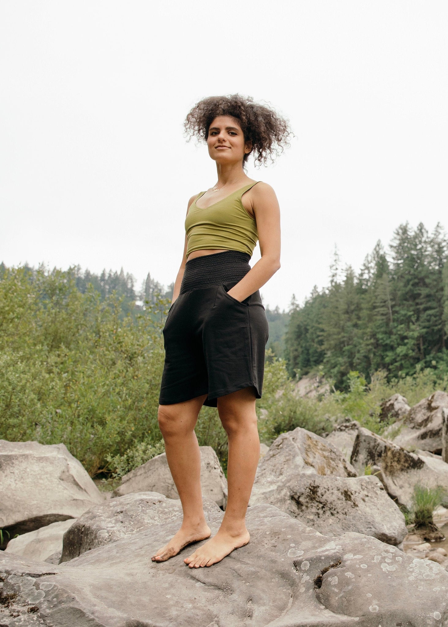 Long Shorts - knee length high waisted shorts with pockets - organic cotton shorts