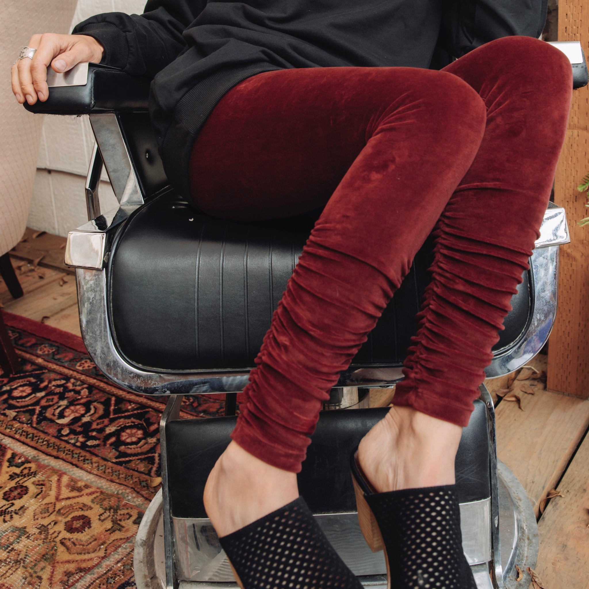 Velvet Ruched Leggings - Velvet Leggings - Warm Cozy Leggings