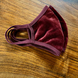 Bordeaux Velvet Face Mask - pack of 2 red velvet organic cotton face masks - fun and festive facemask