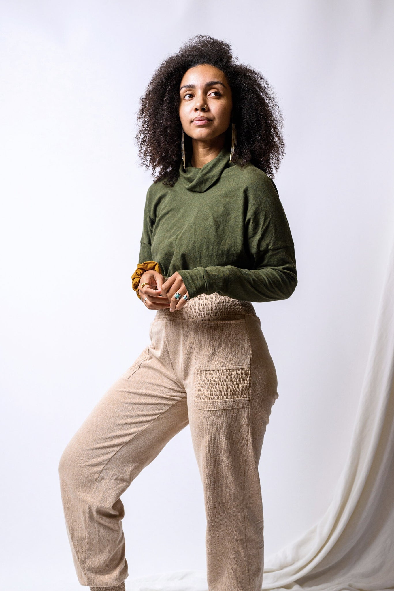 Jacquard Joggers - organic cotton high rise soft pant with pockets - mini herringbone jogger pants