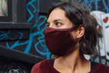 Bordeaux Velvet Face Mask - pack of 2 red velvet organic cotton face masks - fun and festive facemask