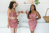 Pink Paisley Printed Mini Skirt - Organic Cotton Ruched Reversible Mini Skirt