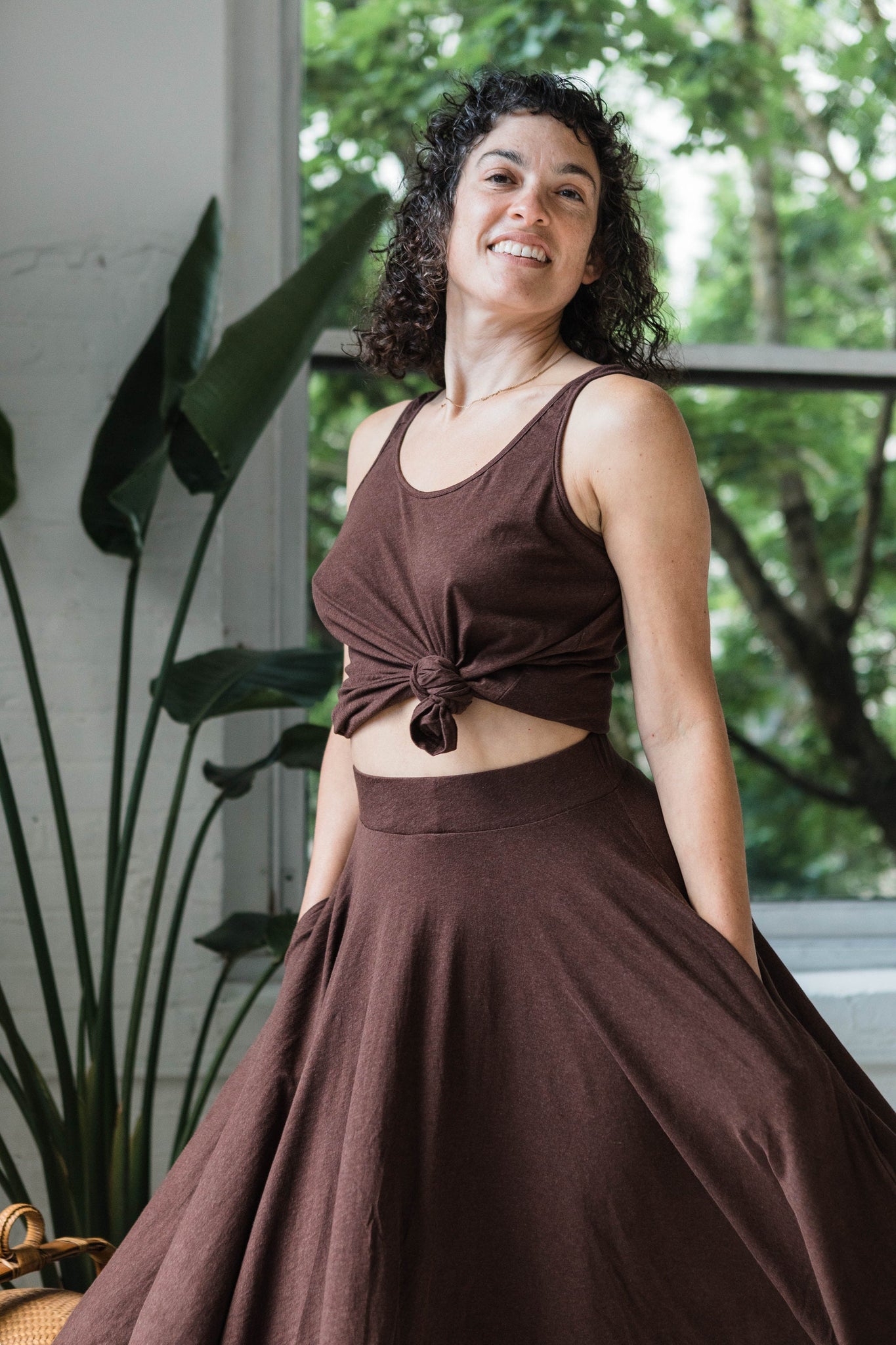 Heather Twirl Skirt with Pockets- Lightweight Organic Cotton Skirt - Flowy circle skirt