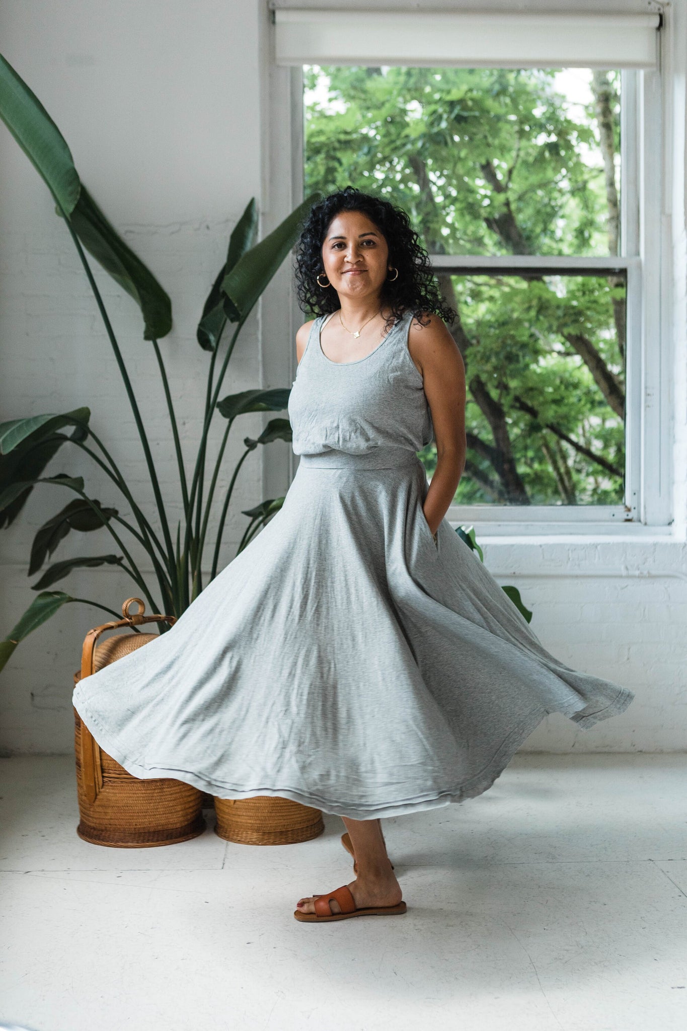 Heather Twirl Skirt with Pockets- Lightweight Organic Cotton Skirt - Flowy circle skirt