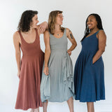 Heather Twirl Dress - v neck sleeveless organic cotton flowy dress with pockets