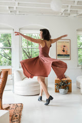 Heather Twirl Dress - v neck sleeveless organic cotton flowy dress with pockets
