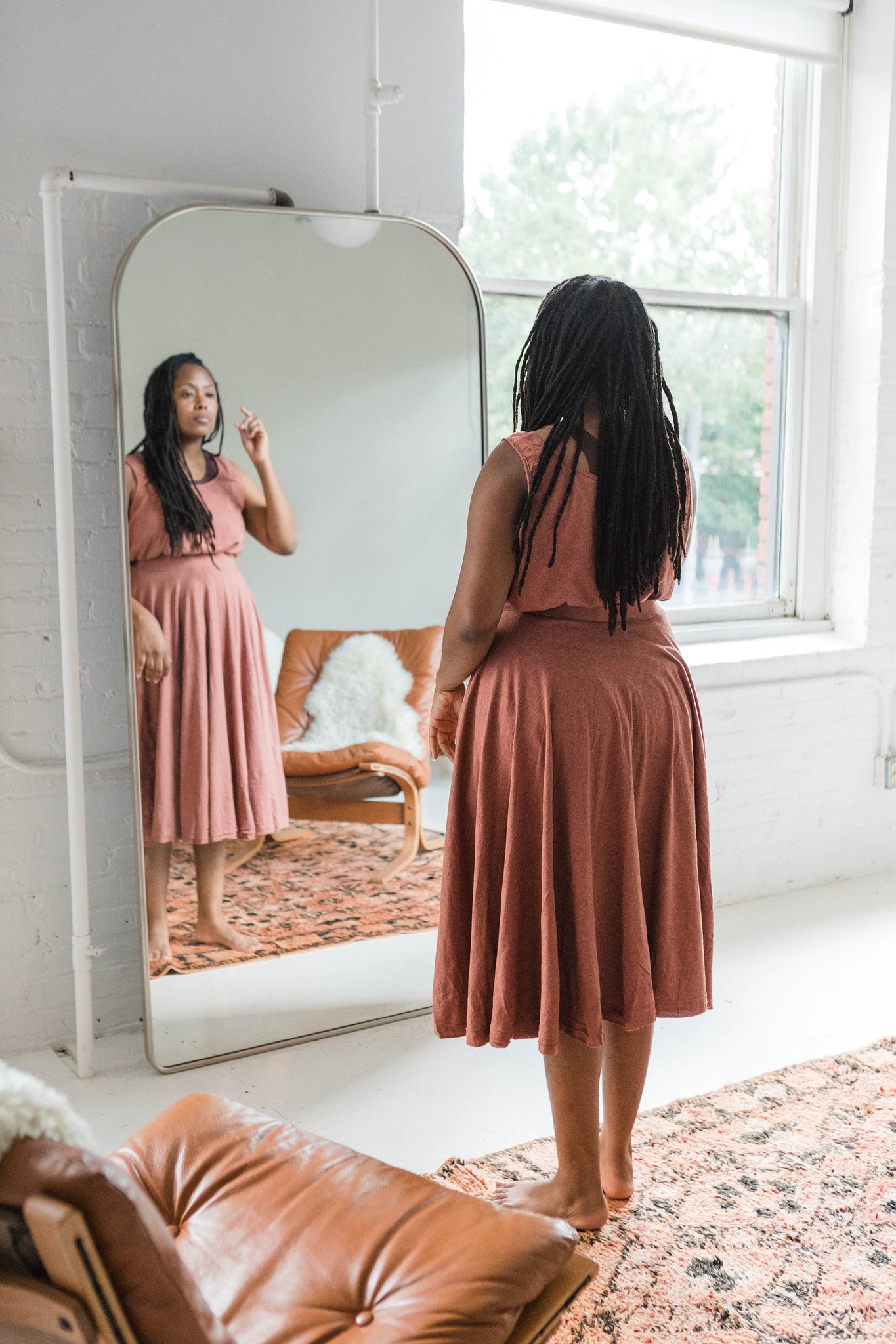 Heather Twirl Skirt with Pockets- Lightweight Organic Cotton Skirt - Flowy circle skirt