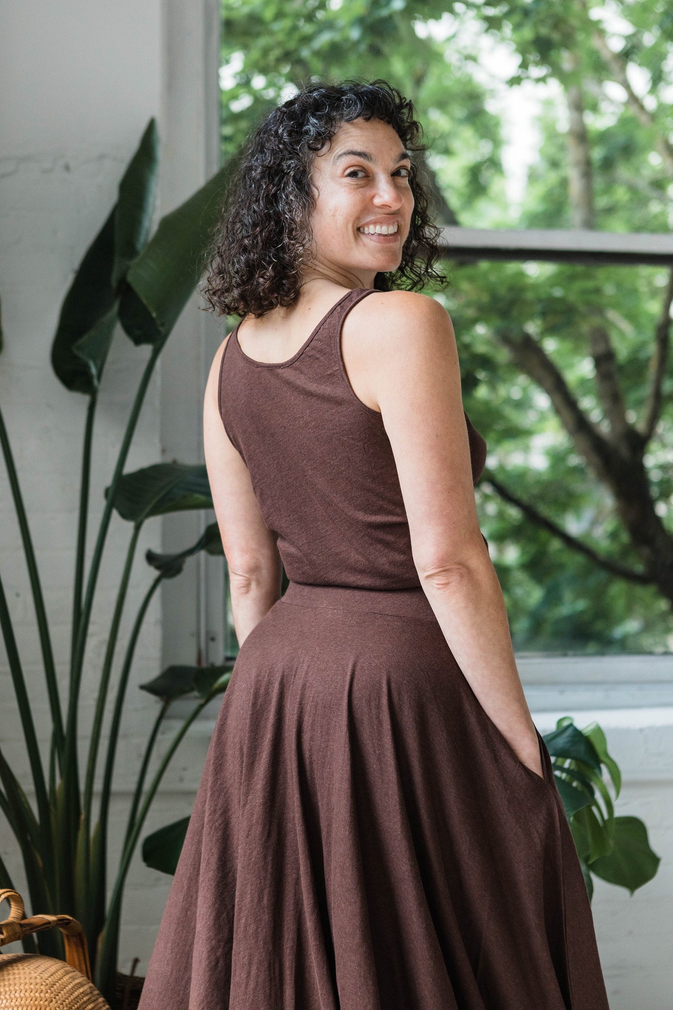 Heather Twirl Skirt with Pockets- Lightweight Organic Cotton Skirt - Flowy circle skirt