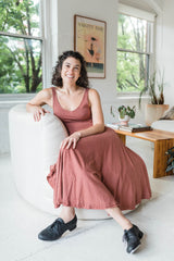 Heather Twirl Dress - v neck sleeveless organic cotton flowy dress with pockets