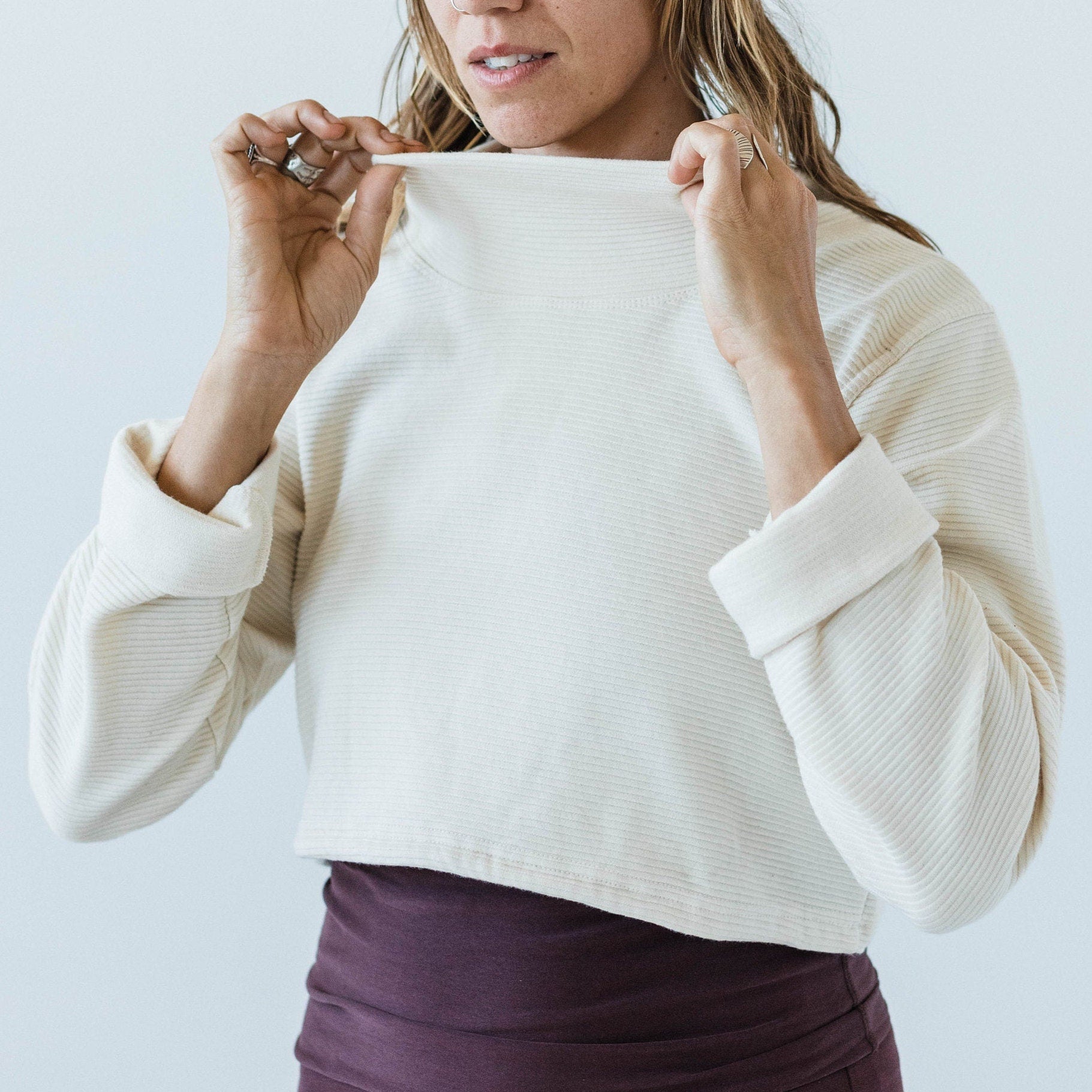 Acacia Crop Top - High Neck Crop Top Made from 100% Organic Cotton Knit Corduroy