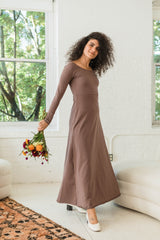 Isabella Dress - Full sleeve organic cotton maxi dress - scoop neck maxi dress