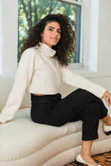 High Rise Corduroy Pants - 100% organic cotton knit corduroy high waisted pants with rolled cuff - pockets