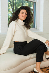 High Rise Corduroy Pants - 100% organic cotton knit corduroy high waisted pants with rolled cuff - pockets