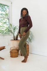 High Rise Corduroy Pants - 100% organic cotton knit corduroy high waisted pants with rolled cuff - pockets