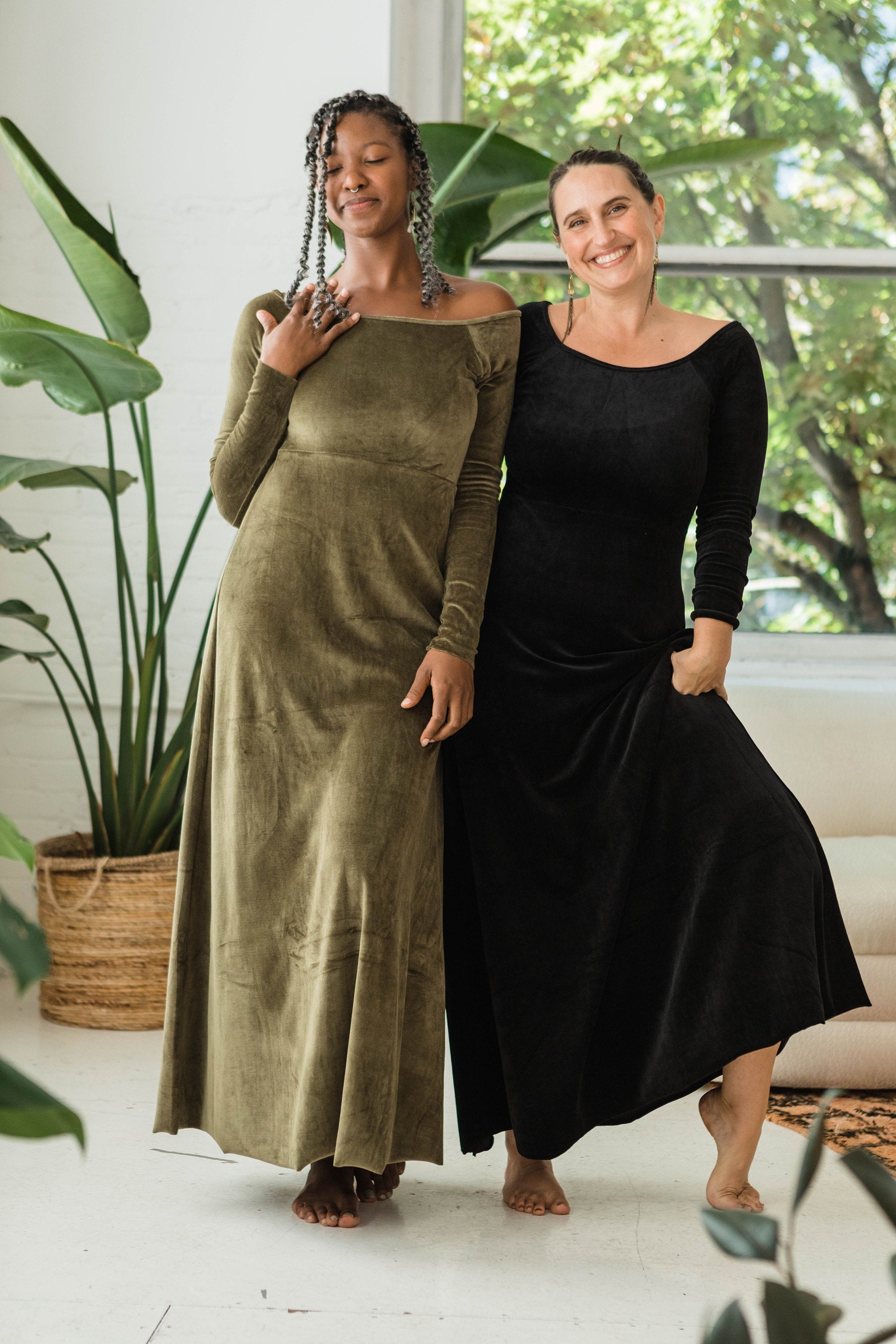 cotton velour dress Navy Blue Cotton Velvet Princess Line Maxi Dress 62" / Regular (5'2"