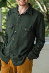 Organic Cotton Fleece Button Up- warm button down shirt - warm dress shirt
