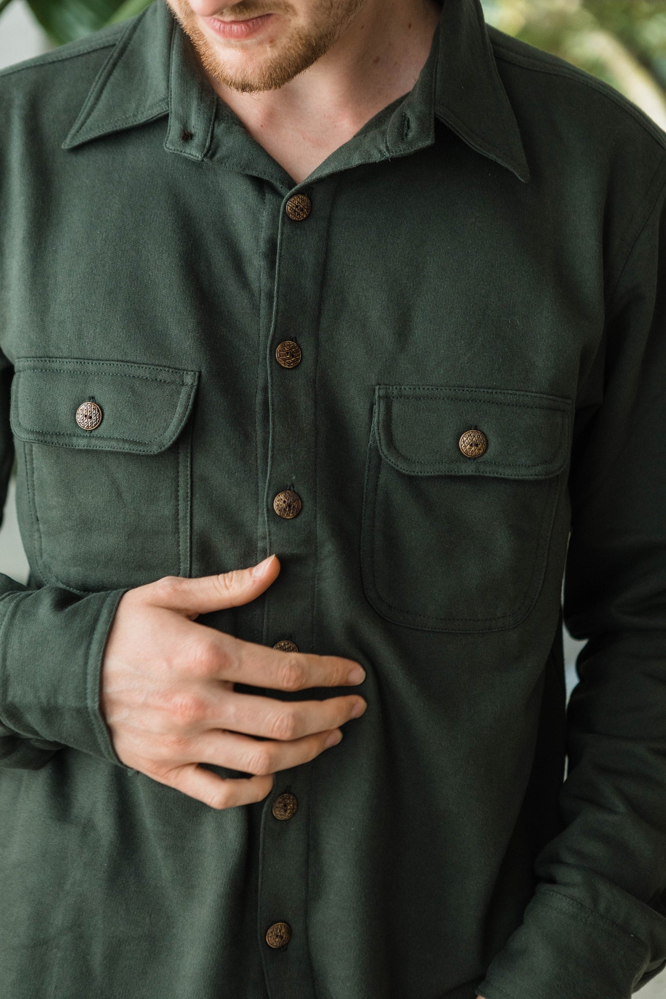 Organic Cotton Fleece Button Up- warm button down shirt - warm dress shirt