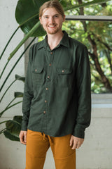 Organic Cotton Fleece Button Up- warm button down shirt - warm dress shirt