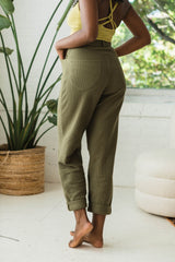 High Rise Corduroy Pants - 100% organic cotton knit corduroy high waisted pants with rolled cuff - pockets