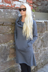 Nomad Dress- hooded cowl dress made from 100% organic cotton fleece - cozy warm dress - sweatshirt dress