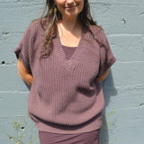 Viva Vest - Organic cotton oversized sweater vest - thick cotton v neck sweater with short sleeves
