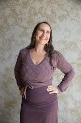 Diamonte Sweater Wrap - organic cotton wrap sweater with diamond lace knit - tie sweater