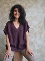 Viva Vest - Organic cotton oversized sweater vest - thick cotton v neck sweater with short sleeves