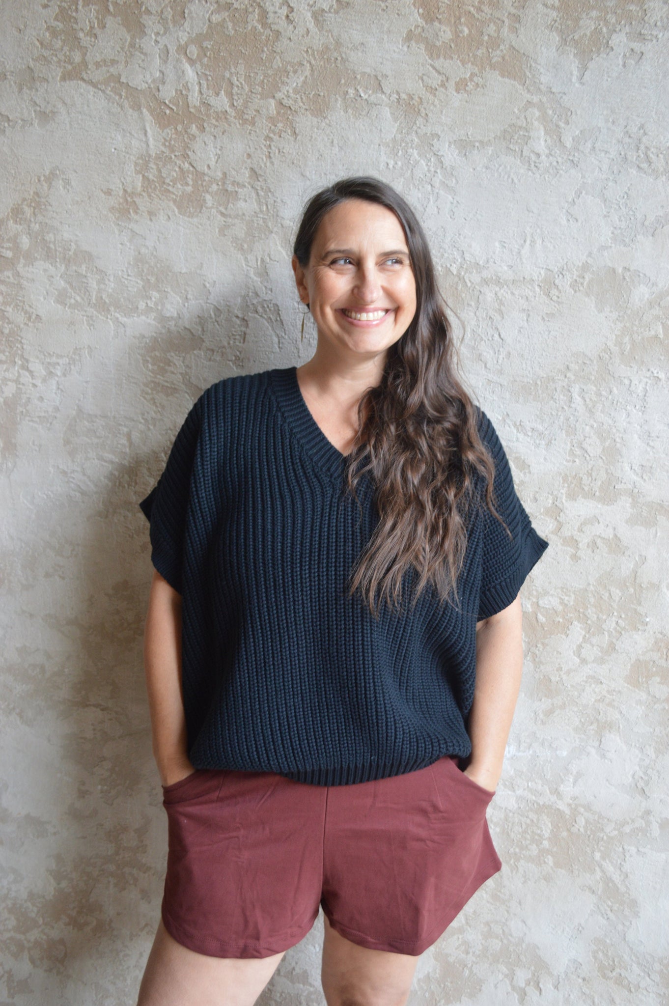 Viva Vest - Organic cotton oversized sweater vest - thick cotton v neck sweater with short sleeves