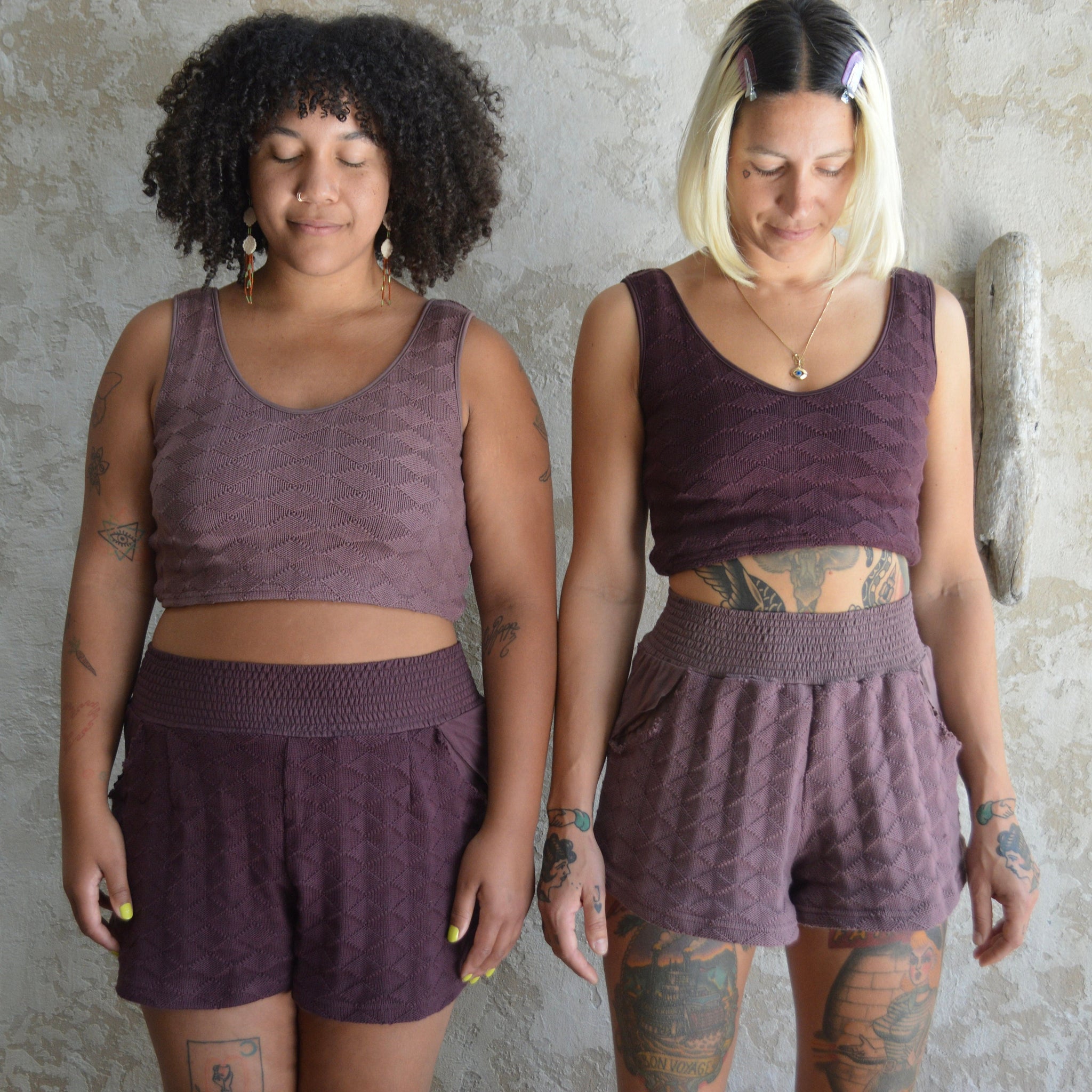 Diamond Knit Crop Top - Organic cotton sweater knit crop top fully lined - stretchy soft v-neck