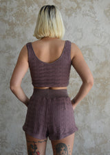 Diamond Knit Sweater Set - Shorts and crop top set from organic cotton checkerboard diamond sweater knit - cotton sweater knit set