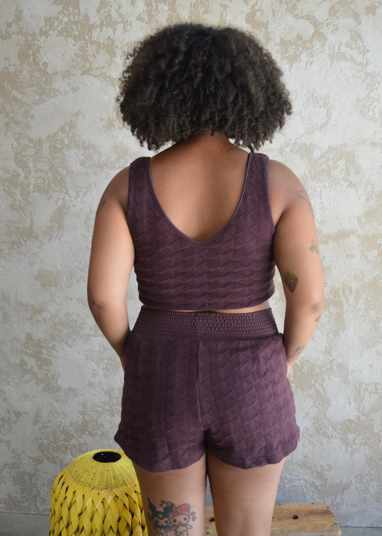 Diamond Knit Sweater Set - Shorts and crop top set from organic cotton checkerboard diamond sweater knit - cotton sweater knit set